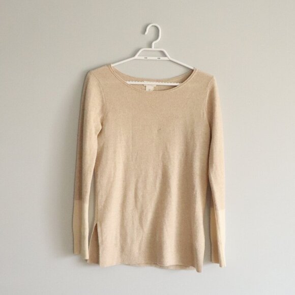Club Monaco Women's Sz S Cream 100% Cashmere Side Slit Ribbed Crew Sweater - Picture 1 of 12